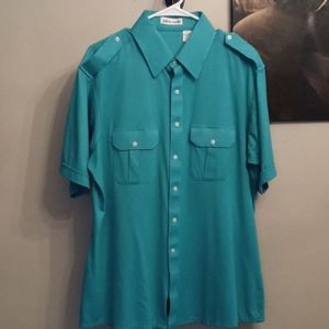 Pierre Cardin, XL, Aqua, Casual, Button Down Shirt